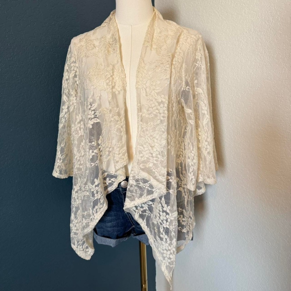 Daytrip Cream Lace‎ Sheer Boho Cardigan, Small